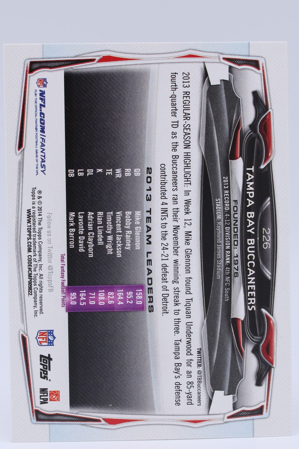 Buccaneers Team Card 226