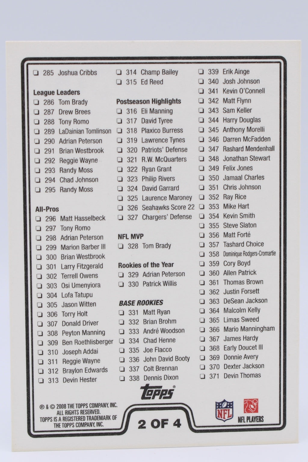Checklist Topps 2of4