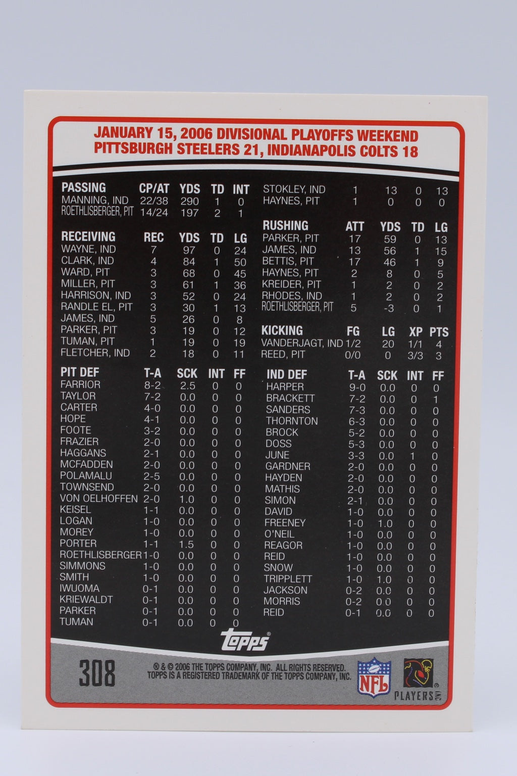 Roethlisberger Ben 308